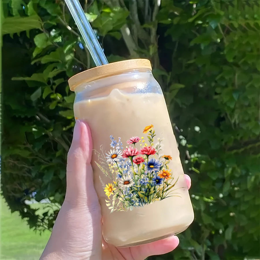12pcs Spring Wildflower Flower Floral UV DTF Cup Wrap Transfer Sticker Glass Coffee Mugs Decoration Greeting Cards Notebooks