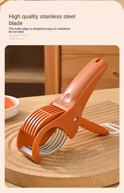 Fruit & Vegetable Slicer, Food - Grade Spring - Clip Cutter, Wavy Blade Even Slicing Kitchen Tool