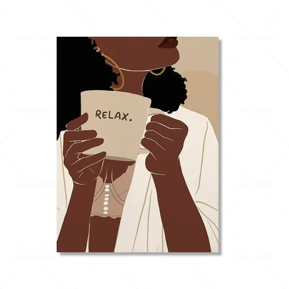 Wall Art Canvas Painting Fashion Black Girl African Woman Reading Posters Coffee Prints Home Wall Picture Living Room Decorat