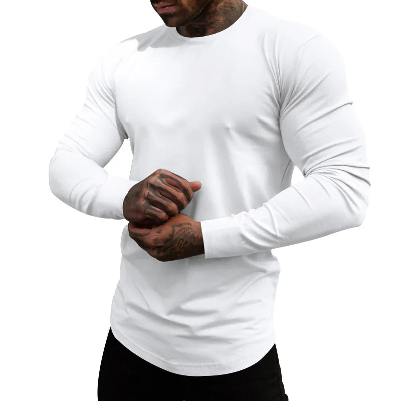 Mens Gym Workout Slim Fit Long Sleeve T-Shirt Performance Athletic Shirts Running Fitness Tee Loungewear Casual Crewneck Tops
