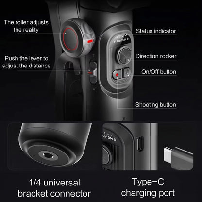 3-Axis Handheld Gimbal Stabilizer for Smartphone Anti-Shake Selfie Stick with Face Tracking