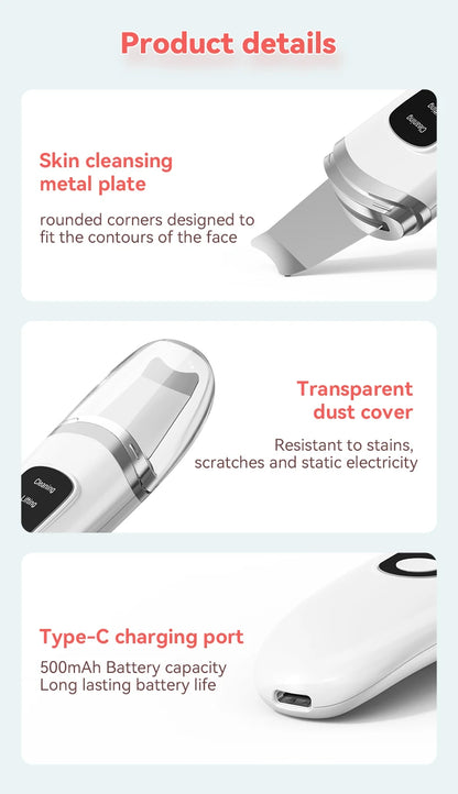 Ultrasonic Skin Scrubber Face Spatula Facial Skin Exfoliator Scraper and Blackhead Remover Pore Cleaner Facial Deep Cleansing
