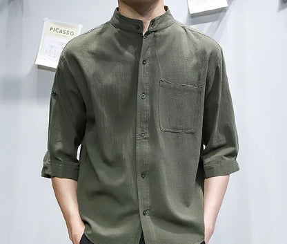 Man Shirt Linen and Cotton Oversize Shirts for Men Plain Half Sleeve Fashion 2025 Cheap Things with Comfortable Casual Tops I