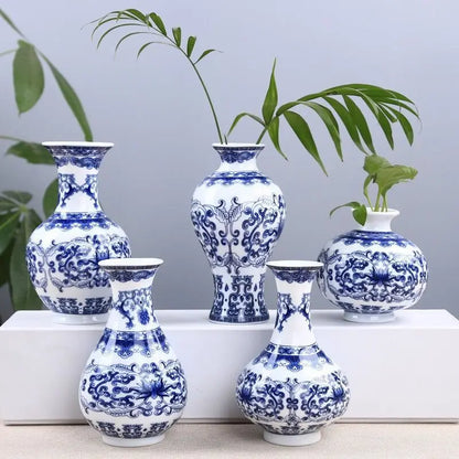 Ceramics Flower Vase Decoration Home Blue And White Vases For Wedding Decor Living Room Ornaments Table Desktop Retro Art Crafts