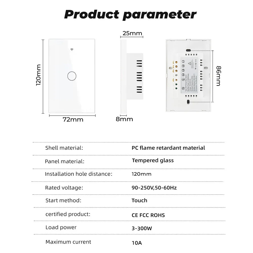 Work with Tuya WIFI Smart Home Wireless Remote Control Switch Light Wall US/EU Glass Touch Panel Voice by Alexa Google Home