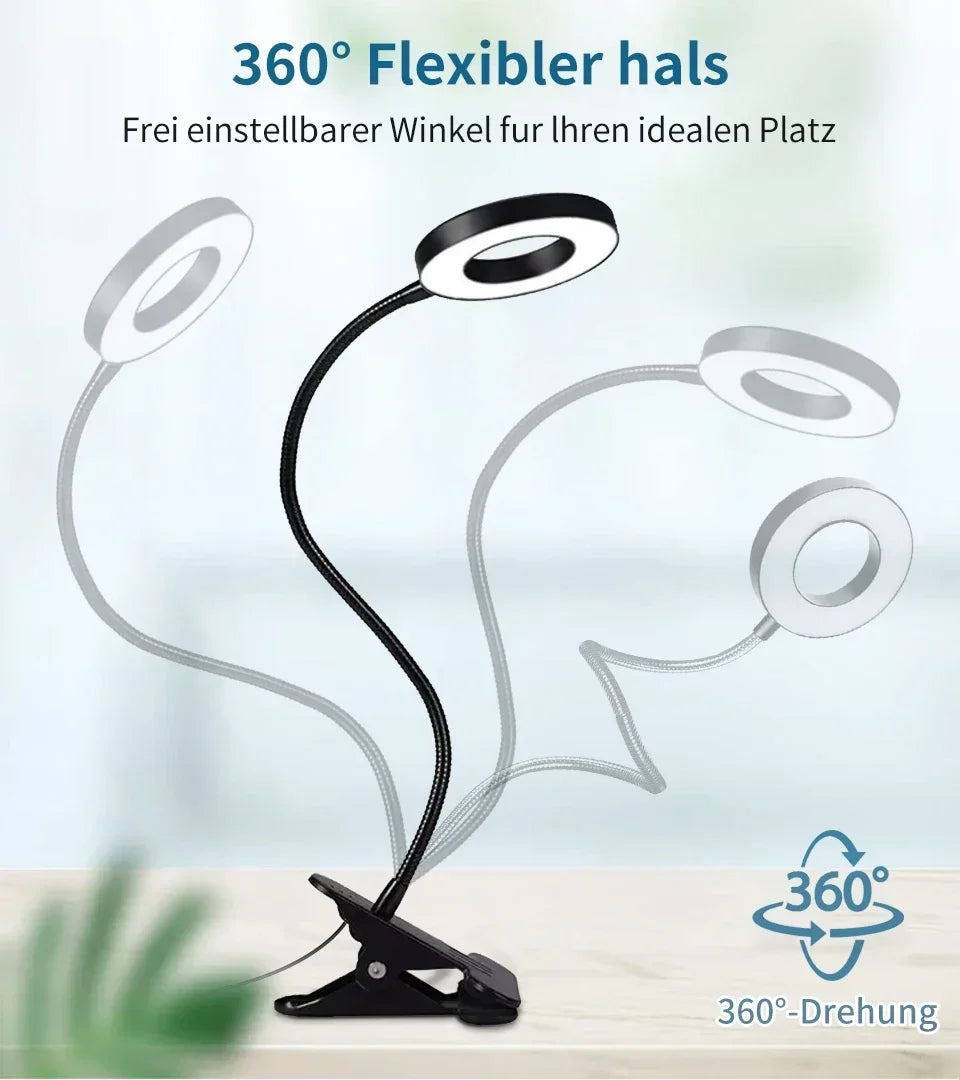 LED Desk Clip Study Lamp USB 3 Colours Adjustable Bedside Desk Night Lamp Multi-purpose Flexible Black Reading Lights