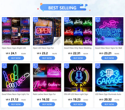 Open LED Neon Sign For Business Neon Lights Open Sign Led Wall Decor Neon Led Signs Adjustable Brightness Bar Salon Stores Hotel