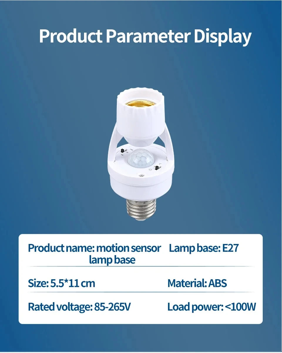 Smart Motion Sensor Light Bulb Holder E27 PIR Induction Sensor Adapter Lamp Base Converter Automatic LED Switch AC 110V 220V