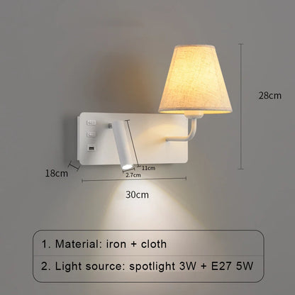 Nordic LED Wall Lamp Modern with Switch USB Wall Light Indoor Light Room Decor Reading Sconces For Hotel Bedside Bedroom Fixture