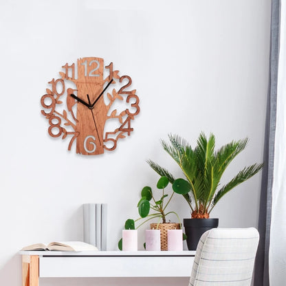 3D Wall Clock 23cm Dia Creative  Tree Shaped with Bird Wooden Wall Clock Home Kitchen Office Decoration Number Silent Clock