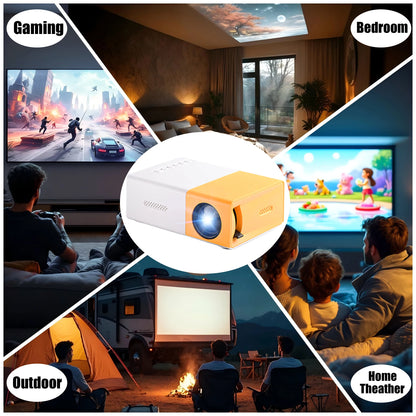 Portable mini projector, supports wired screen mirroring, support full HD 1080p, outdoor and indoor use, easily portable.