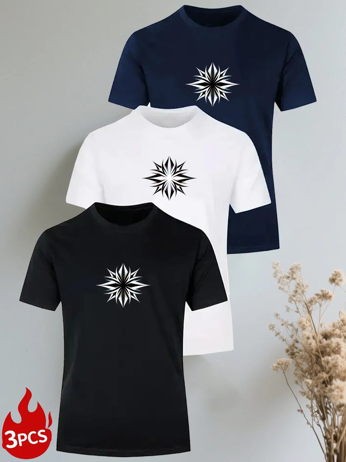 3 Men'S ClothingT Shirt  Soft Round Neck T Shirt，Fashionable And Simple Pattern|Modern Casual Wear |Smooth Texture
