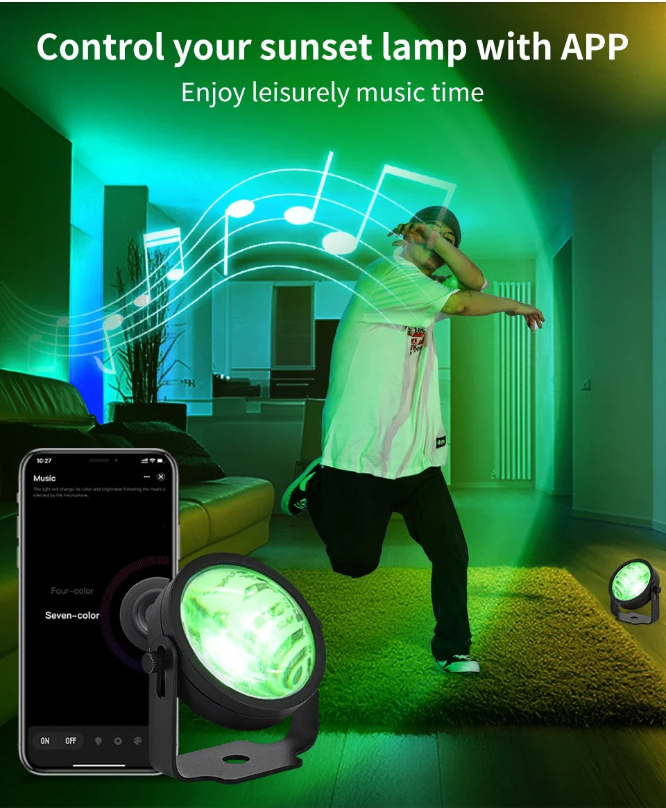 Smart Sunset Lamp Tuya USB Sunset Projector Light RGB Smart Life APP Remote For Room Photography Background Decor Lighting