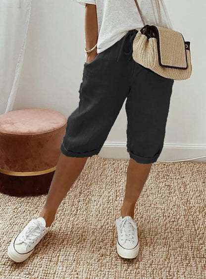 Shorts Women summer cotton linen elastic waist pocket elastic casual pants five quarter women's clothing YRW911