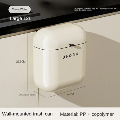 9L/12L DIY Cream-Colored Wall-mounted Kitchen Trash Can with Lid for Food Waste and Bathroom No Bending High Appearance Level