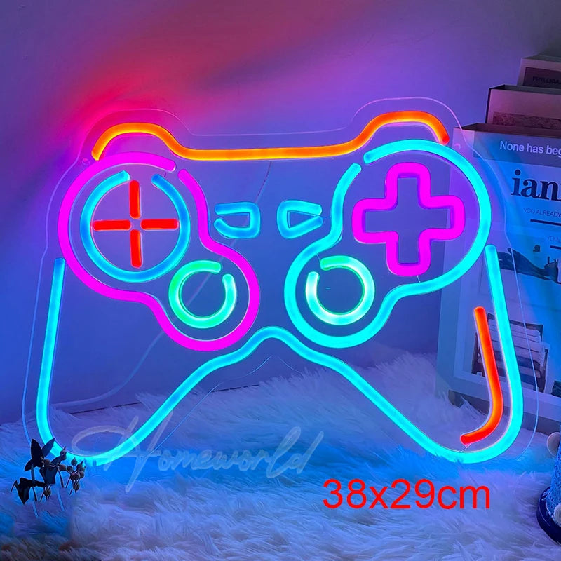 Arcade Neon Sign LED Game Room Handle Neon Light Wall Decor Gamer Teen Shop Internet Cafes USB port Party Birthday Gift