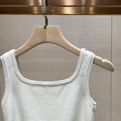Sexy Diamond Rhinestone Vest Top Strapl Square Collar Base Knittedwear Breathable Pure Color Commute Sle Women's Tank Top