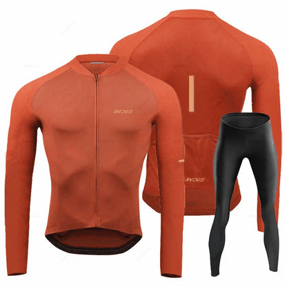 Rvouei Breathable Long Sleeve Cycling Jersey Set Bib Pants Ropa Maillot Ciclismo Bicycle Clothing MTB Bike Uniform Men Clothes