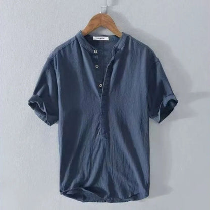 New Cotton Linen Shirts for Men Casual Shirts Lightweight  Short  Sleeve Henley Beach Shirts Hawaiian T Shirts for Men