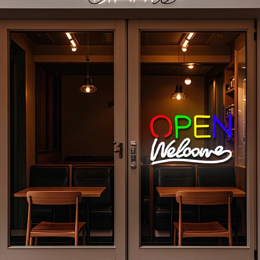 LED Neon Open Sign for Business, Led Neon Lights for Party Bar Salon Stores Hotel Wall Decor Come in we're Open,USB Powered
