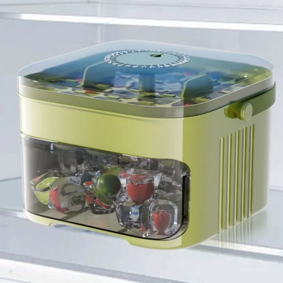 Compact Double Layer Ice Cube Tray with Lid and Bin, Pull-Out Ice Drawer with Portable Handle, Kitchen Accessories, Gadgets