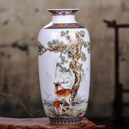 Ceramic Jingdezhen Vase Chinese Traditional Flower Vases Living Room Decoration Vase Fine Smooth Surface Furnishing Articles