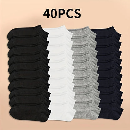 Unisex Solid Color Ankle Socks – 10/20/40 Pairs Soft Lightweight No Show Socks for Men & Women, Bulk Value Pack