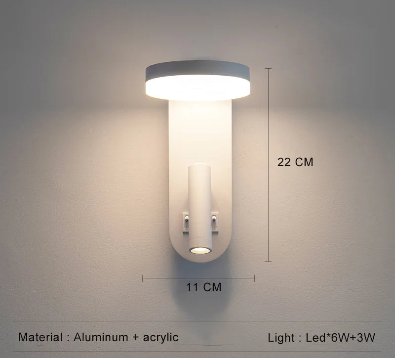 Nordic 12W LED Wall Light With USB Fast Charging  Modern Free Rotation Angle Wall Sconces for Bedroom Living Room Bedside