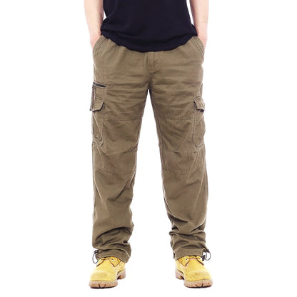 2025 Cargo Pants Men 100% Cotton Multiple Pockets Elastic Waist Casual Trousers Outdoor Hiking Climbing Mountains Men's Pants