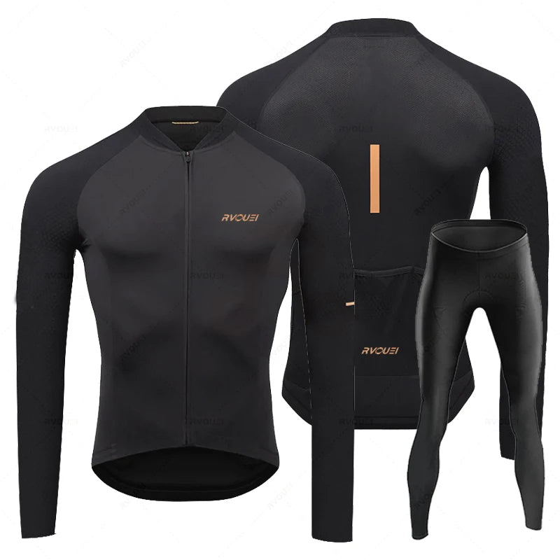 Rvouei Breathable Long Sleeve Cycling Jersey Set Bib Pants Ropa Maillot Ciclismo Bicycle Clothing MTB Bike Uniform Men Clothes