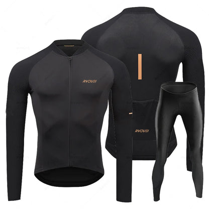 Rvouei Breathable Long Sleeve Cycling Jersey Set Bib Pants Ropa Maillot Ciclismo Bicycle Clothing MTB Bike Uniform Men Clothes