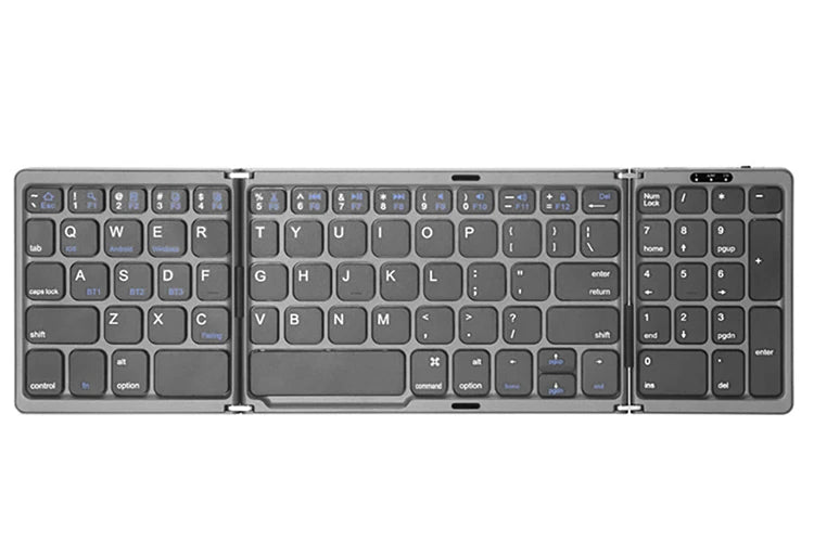 Folding Bluetooth Keyboard with Numeric Keypad Wireless Foldable Keyboard for iOS Android Windows Support 3 Devices