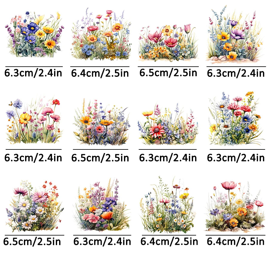 12pcs Spring Wildflower Flower Floral UV DTF Cup Wrap Transfer Sticker Glass Coffee Mugs Decoration Greeting Cards Notebooks