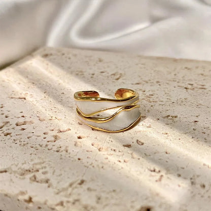 1pc Vintage White Enamel Metal Irregular Shape Geometric Open Adjustable Ring for Women Girl Fashion Jewelry Birthday Gifts