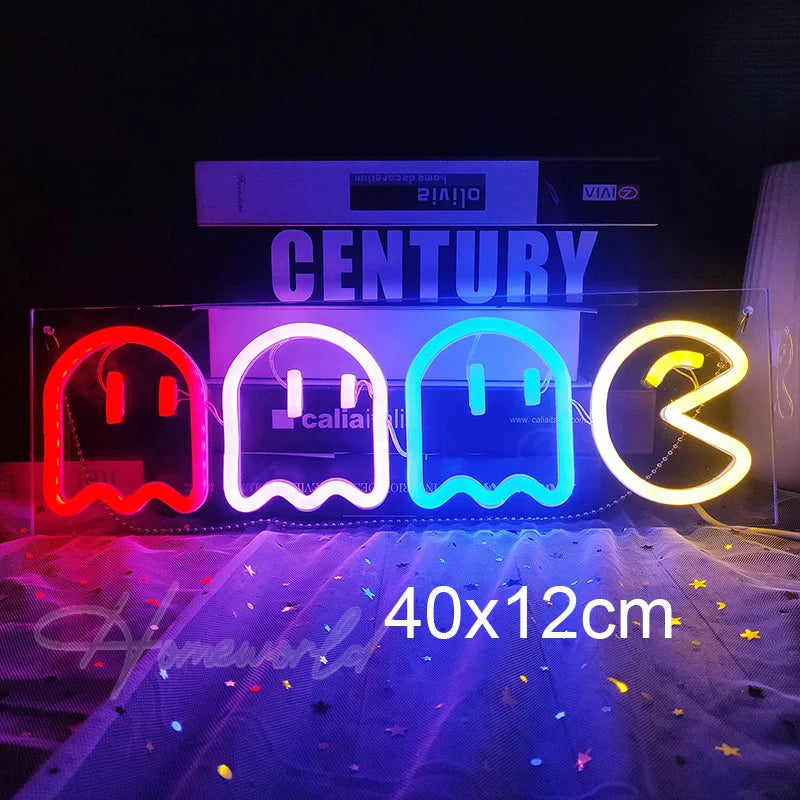 Arcade Neon Sign LED Game Room Handle Neon Light Wall Decor Gamer Teen Shop Internet Cafes USB port Party Birthday Gift