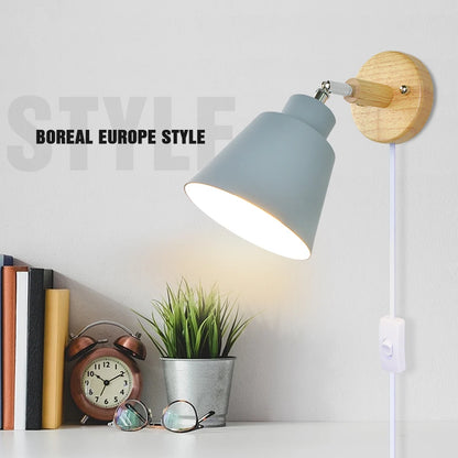 Nordic Wall Light Indoor DIY E27 Wooden 6 Colors EU/UL Plug 350° Wall Lamps for Living Room Bedroom Aisle Sconce Fixtures
