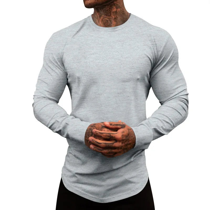 Mens Gym Workout Slim Fit Long Sleeve T-Shirt Performance Athletic Shirts Running Fitness Tee Loungewear Casual Crewneck Tops