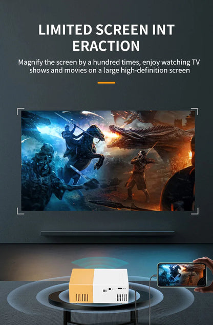 Portable mini projector, supports wired screen mirroring, support full HD 1080p, outdoor and indoor use, easily portable.