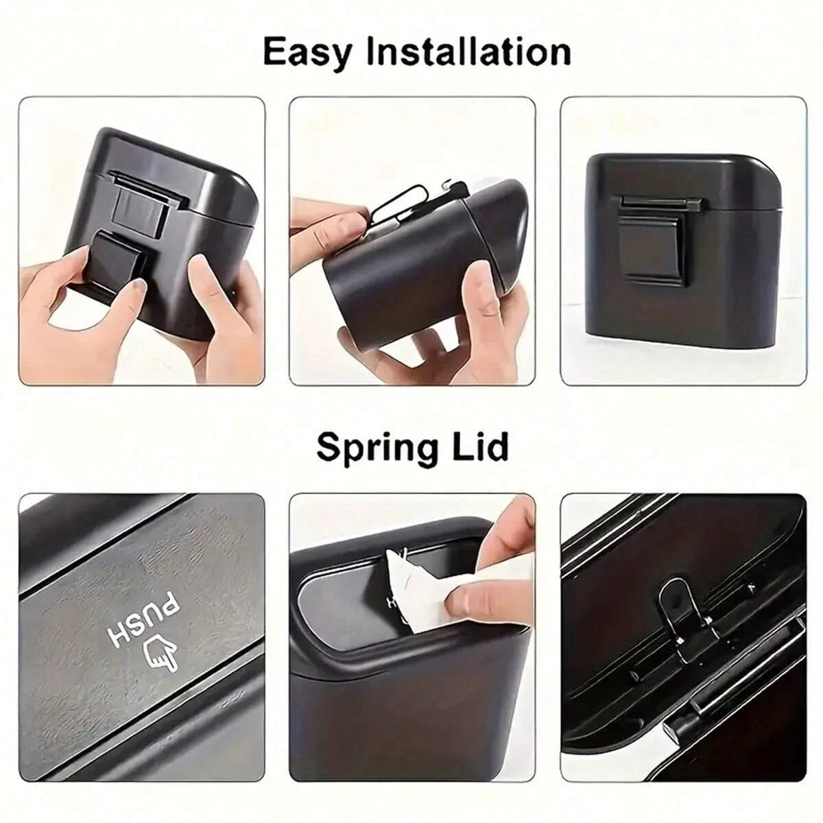 Car trash can with lid - 4 rolls of garbage bag, leak-proof, portable hanging trash can for vehicle organization