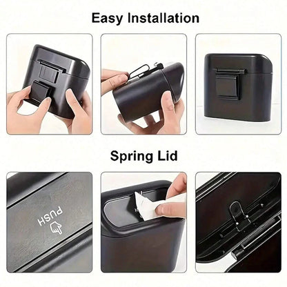 Car trash can with lid - 4 rolls of garbage bag, leak-proof, portable hanging trash can for vehicle organization