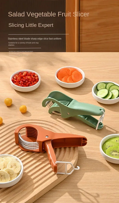 Fruit & Vegetable Slicer, Food - Grade Spring - Clip Cutter, Wavy Blade Even Slicing Kitchen Tool