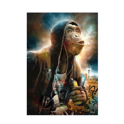 Abstract Animal Wall Art Posters Graffiti Art Smoking Monkey Playing Cards Billiard Room Bar Canvas Painting Parlor Decoration