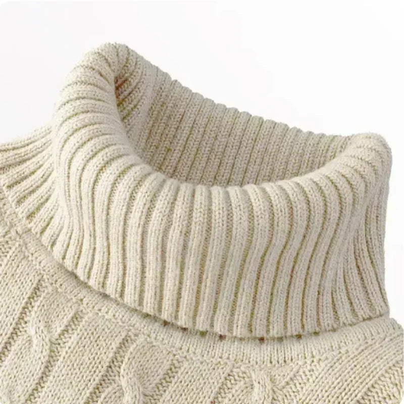 Men's High Neck Sweater Solid Color Pullover Knitted Warm Casual Turtleneck   Men Clothes
