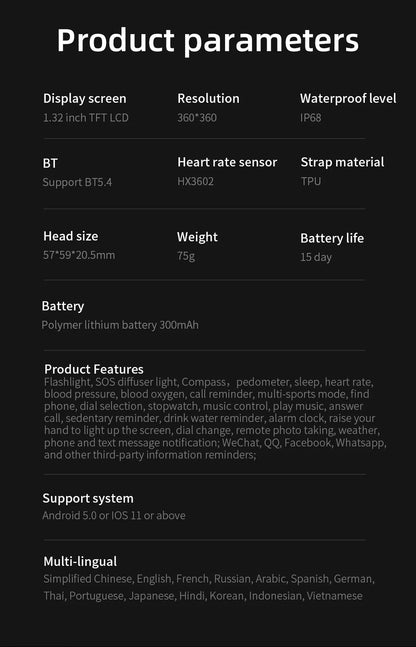 Fitness Tracker Smart Watch for Men Heart Rate Monitor Blood Pressure Smart Watch Suitable for Android IOS