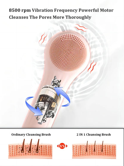 Silicone Face Scrubber Electric Facial Cleansing Brush with Heating Vibration Waterproof Face Wash Brush with 5 Speed Adjustable