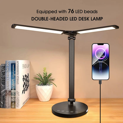 LED Desk Lamps Home Office Bright Double Swing Arm LED Desk Lamp with USB Charging Port Eye-Caring Task Lamp for Work Study