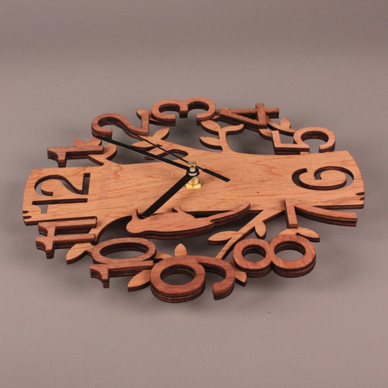 3D Wall Clock 23cm Dia Creative  Tree Shaped with Bird Wooden Wall Clock Home Kitchen Office Decoration Number Silent Clock