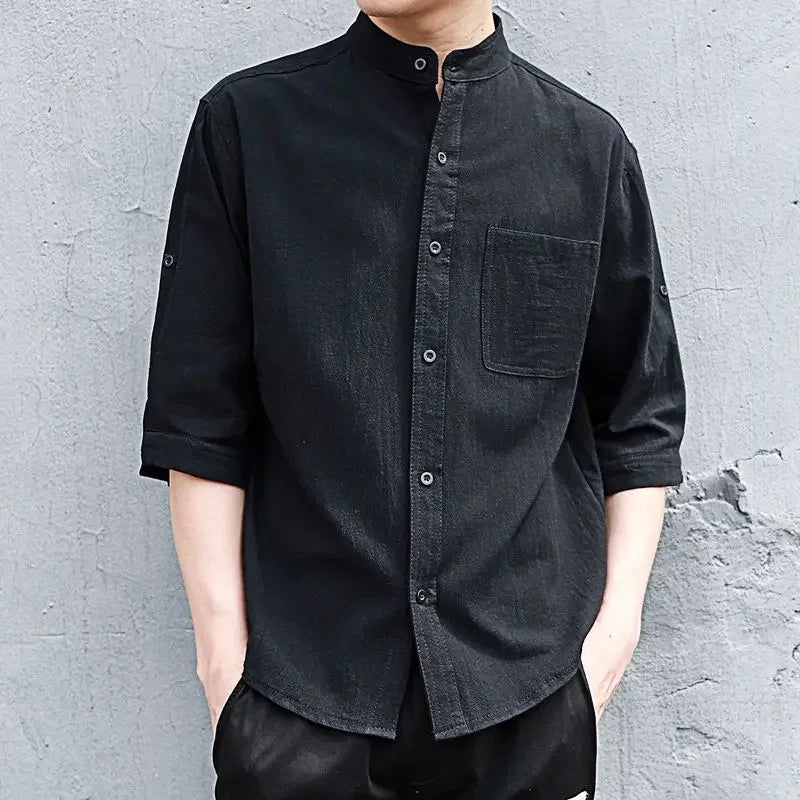 Man Shirt Linen and Cotton Oversize Shirts for Men Plain Half Sleeve Fashion 2025 Cheap Things with Comfortable Casual Tops I