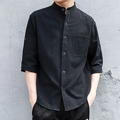 Man Shirt Linen and Cotton Oversize Shirts for Men Plain Half Sleeve Fashion 2025 Cheap Things with Comfortable Casual Tops I