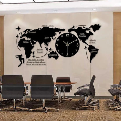 Large 3d Wall Clock Creative World Map Wall Clocks Living Room Luxury Decoration Clock Modern Design Bedroom Silent Clocks